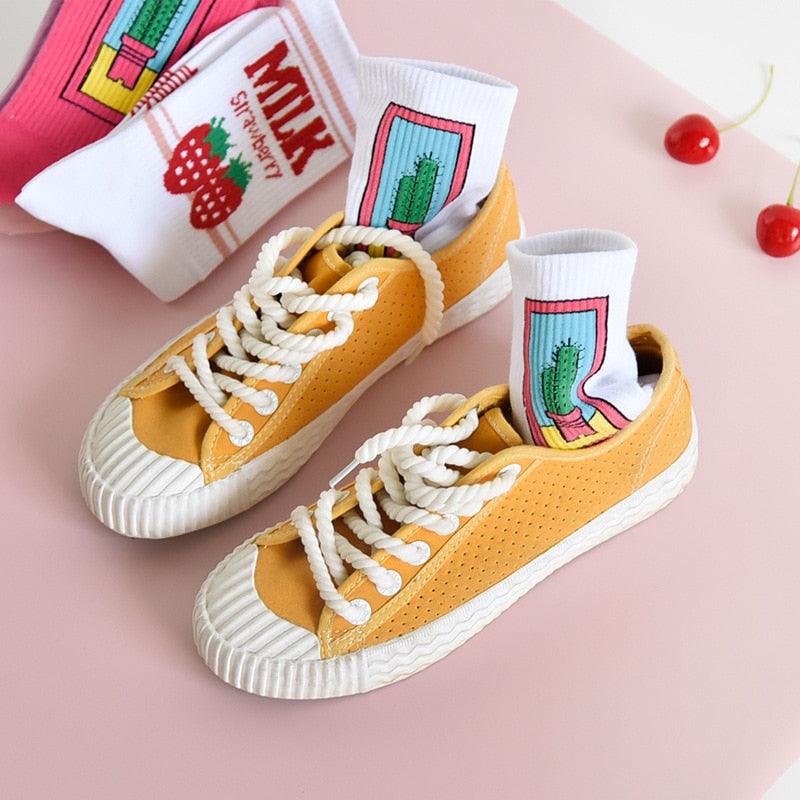 Women's Socks Combed Out Of Pure Cotton Colorful Cartoon Cute Funny Happy Kawaii Moon Strawberry Cactus Ankle Socks For Men And Women