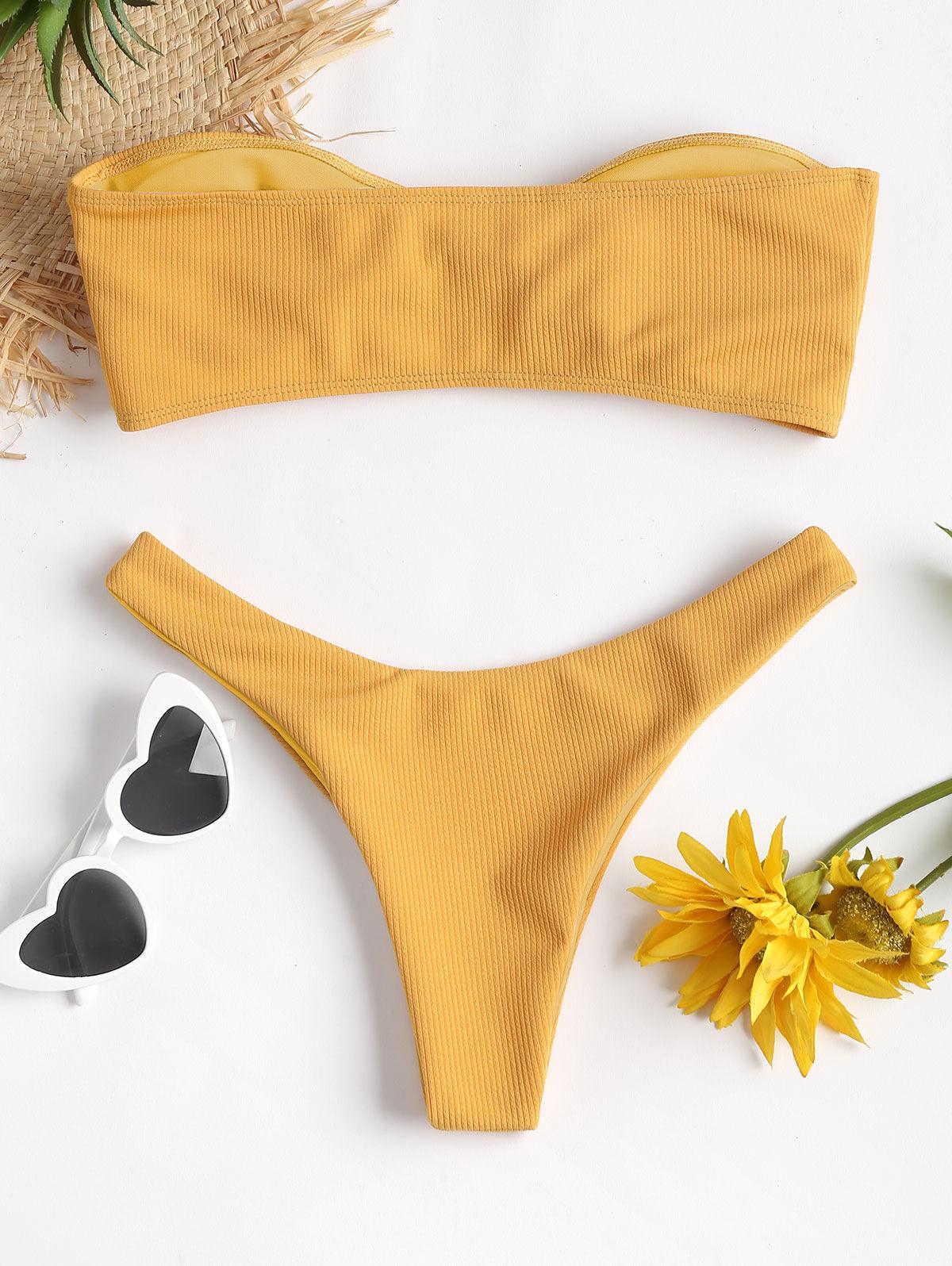 Women's Strapless Bowknot Split Bikini Swimsuit Swimming Suit For Women Women's Tie Knot Front Solid Color Bikini Set Swimsuit Bathing Suits High Cut Bikini Set Strapless Solid Color 2 Pieces Bathing Suit