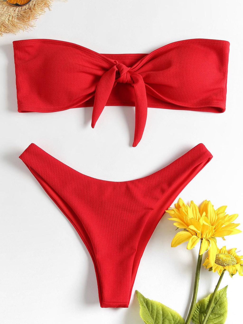 Women's Strapless Bowknot Split Bikini Swimsuit Swimming Suit For Women Women's Tie Knot Front Solid Color Bikini Set Swimsuit Bathing Suits High Cut Bikini Set Strapless Solid Color 2 Pieces Bathing Suit