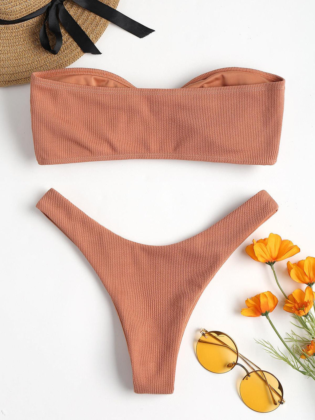 Women's Strapless Bowknot Split Bikini Swimsuit Swimming Suit For Women Women's Tie Knot Front Solid Color Bikini Set Swimsuit Bathing Suits High Cut Bikini Set Strapless Solid Color 2 Pieces Bathing Suit