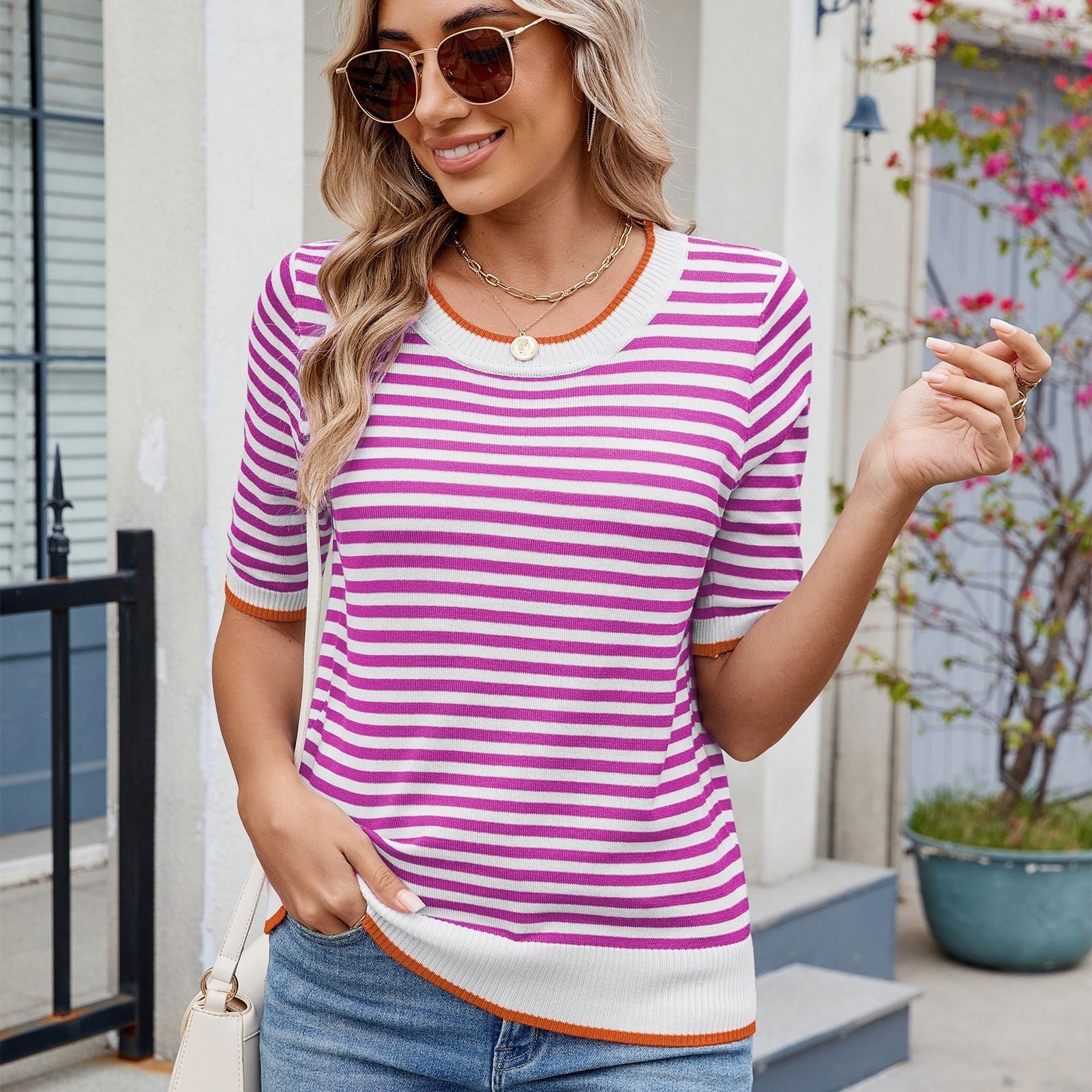 Women's striped T-shirt short sleeved shirt
