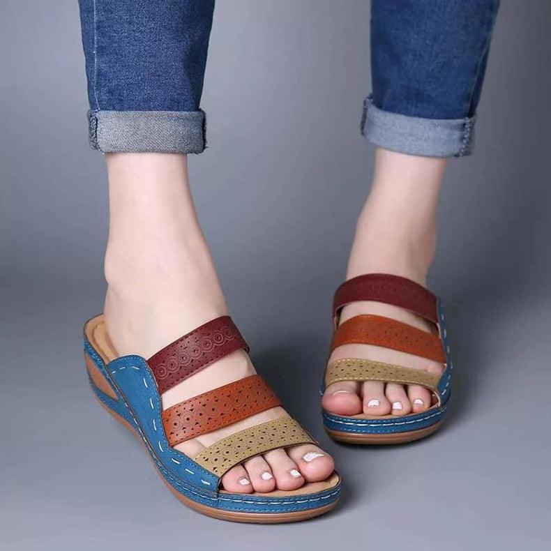 Women Sandals Fashion Shoes Summer Shoes With Heels Flip Flops Women Beach Casual Shoes Comfort Slip On Sandal Vintage Casual Summer Open Toe Low Heel Slipper Flat Shoes