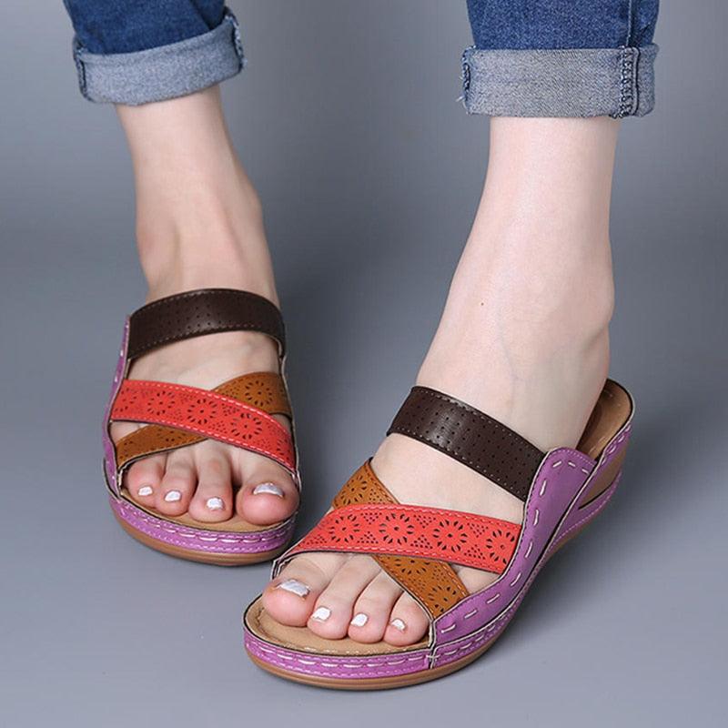 Women Sandals Fashion Shoes Summer Shoes With Heels Flip Flops Women Beach Casual Shoes Comfort Slip On Sandal Vintage Casual Summer Open Toe Low Heel Slipper Flat Shoes