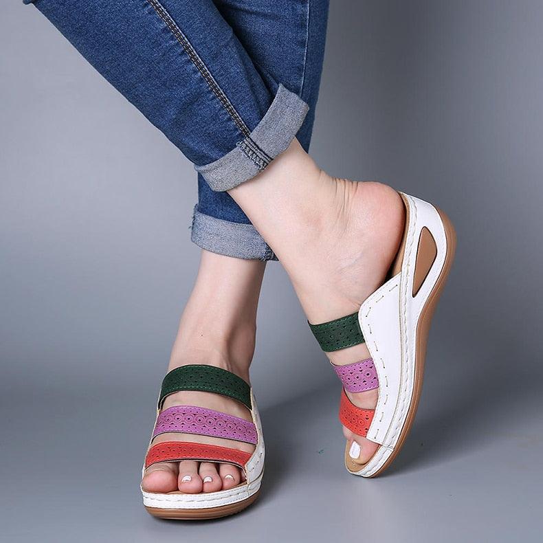 Women Sandals Fashion Shoes Summer Shoes With Heels Flip Flops Women Beach Casual Shoes Comfort Slip On Sandal Vintage Casual Summer Open Toe Low Heel Slipper Flat Shoes