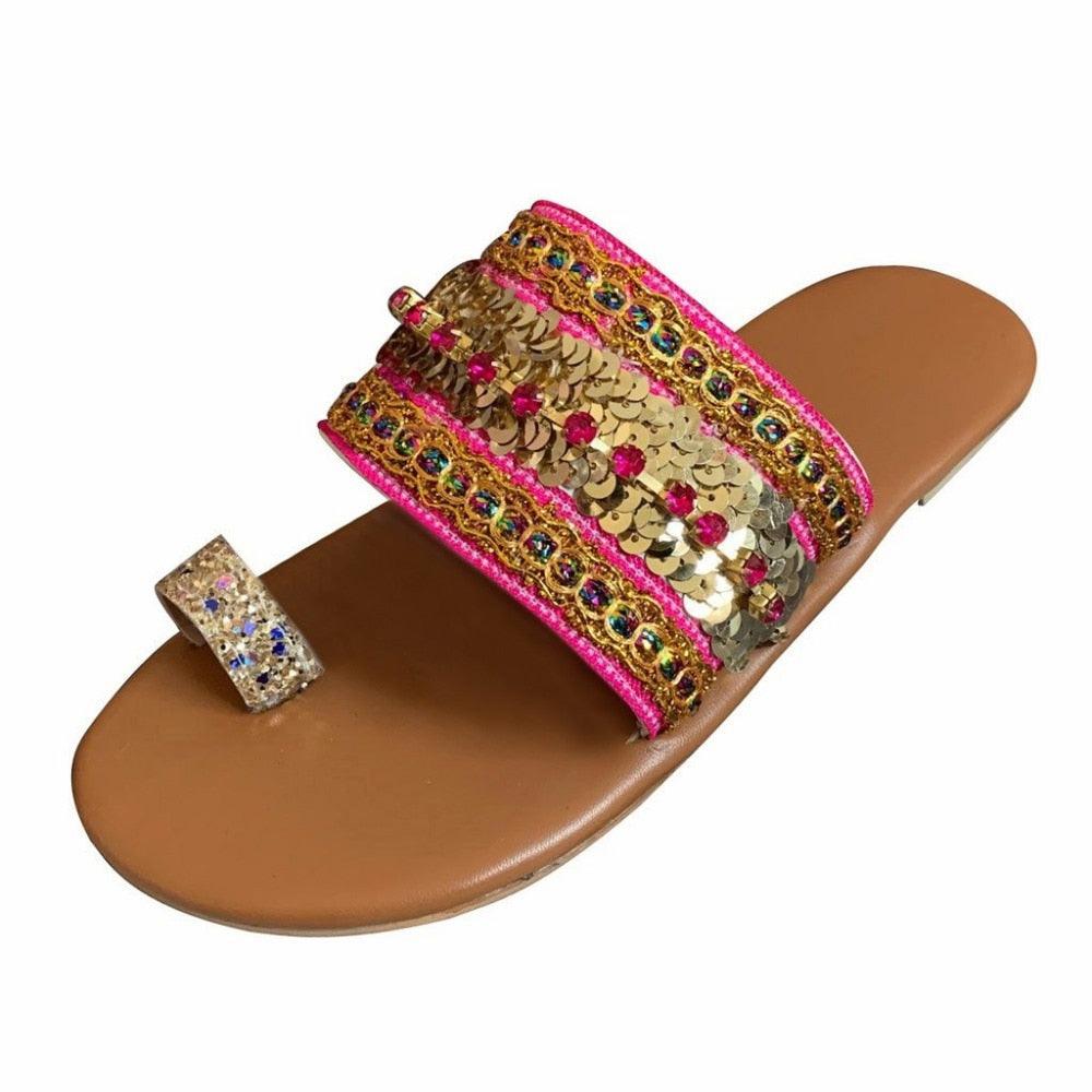 Women Sandals Flip-Flops Handmade Style Flip Flop Sandals Streetwear Fashion Shoes Women Flat Clip Toe Casual Floral Beach Flip Flop Comfy Shoes Summer Elegant Toe Ring Sandals