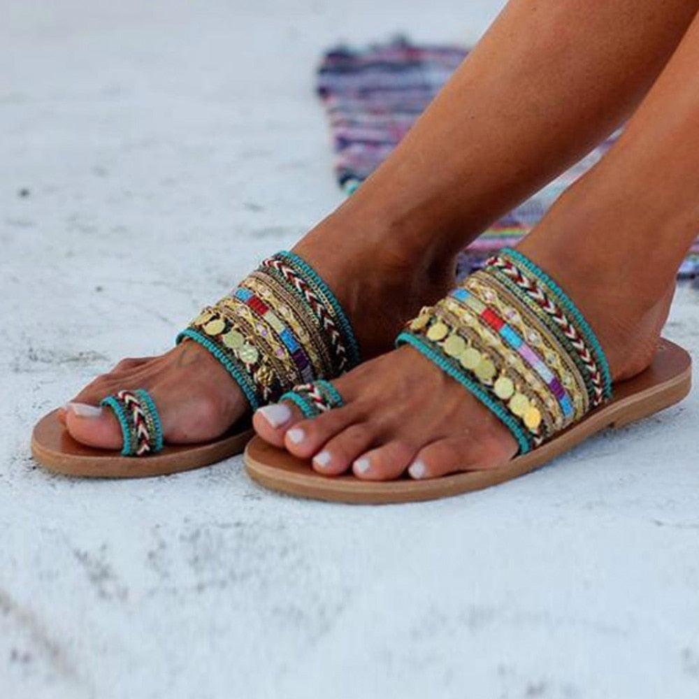 Women Sandals Flip-Flops Handmade Style Flip Flop Sandals Streetwear Fashion Shoes Women Flat Clip Toe Casual Floral Beach Flip Flop Comfy Shoes Summer Elegant Toe Ring Sandals