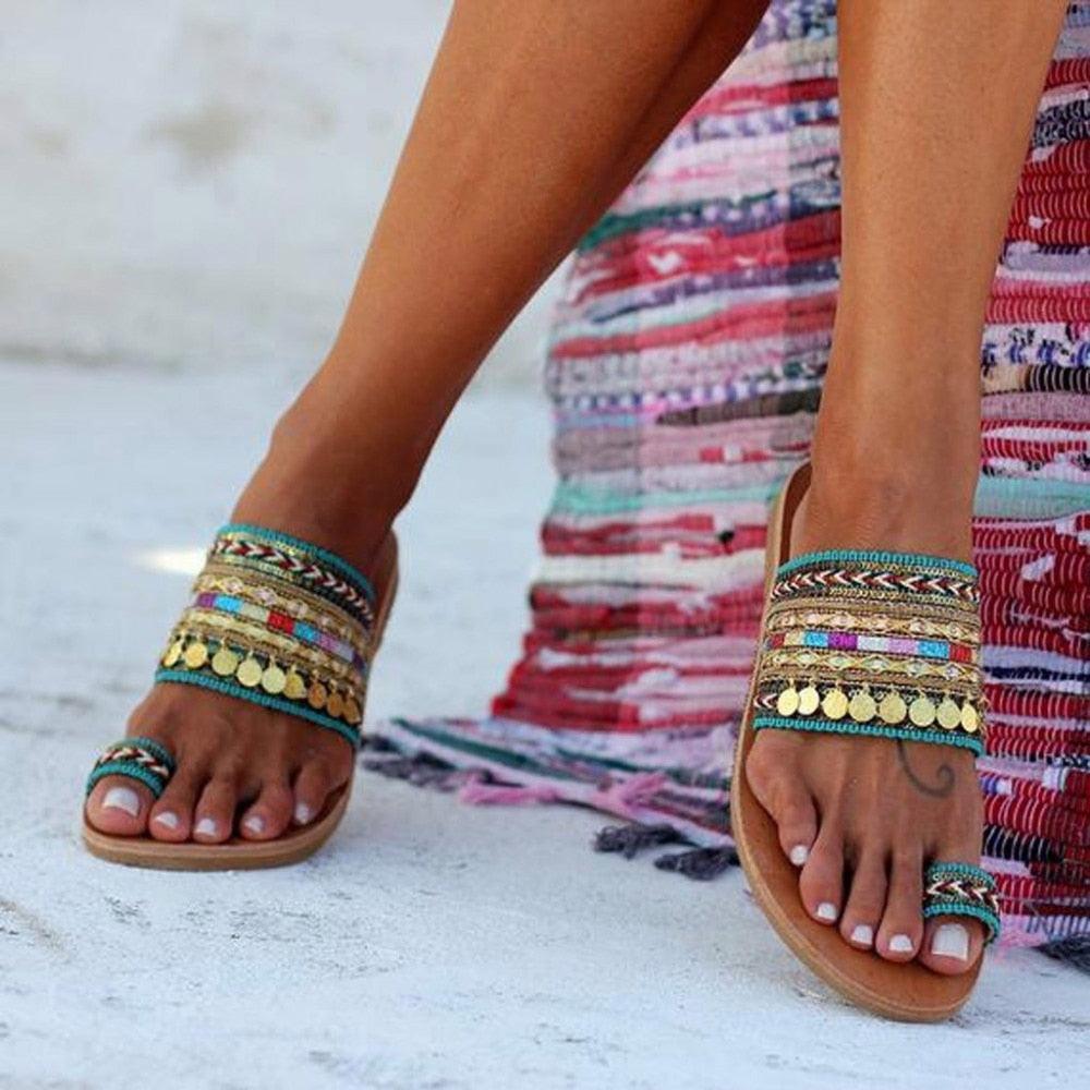 Women Sandals Flip-Flops Handmade Style Flip Flop Sandals Streetwear Fashion Shoes Women Flat Clip Toe Casual Floral Beach Flip Flop Comfy Shoes Summer Elegant Toe Ring Sandals