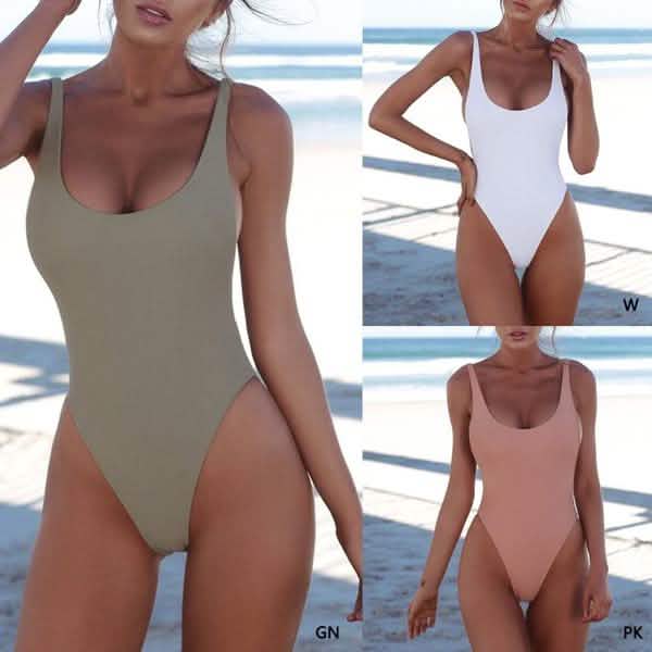 Women Sexy Push Up One-piece Backless Solid Retro Triangle Swimsuit