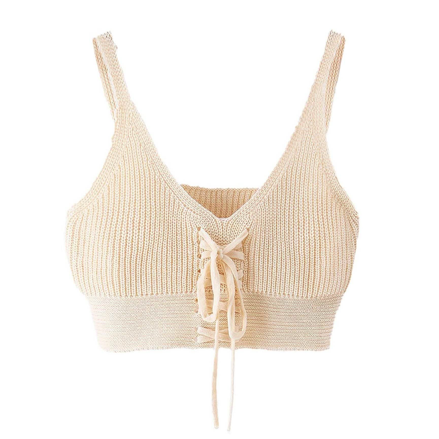 Women Sleeveless Lace Up Knitted Cami Tank Top Sexy Loose Crop Tops Blouse