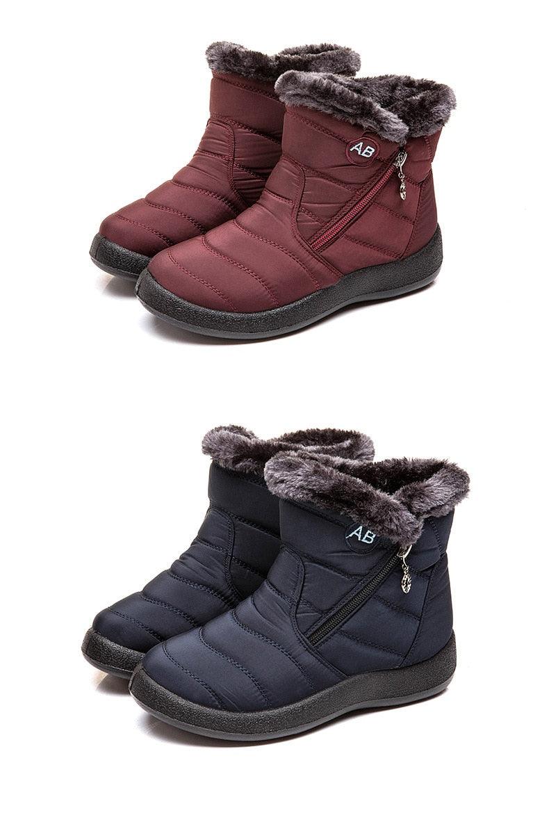 Women Snow Boots Warm Short Fur Plush Winter Ankle Boots Zip Comfort Warm Shoes Anti-Slip Fur Lined Ankle Short Boots Waterproof Slip On Outdoor Lightweight Shoes