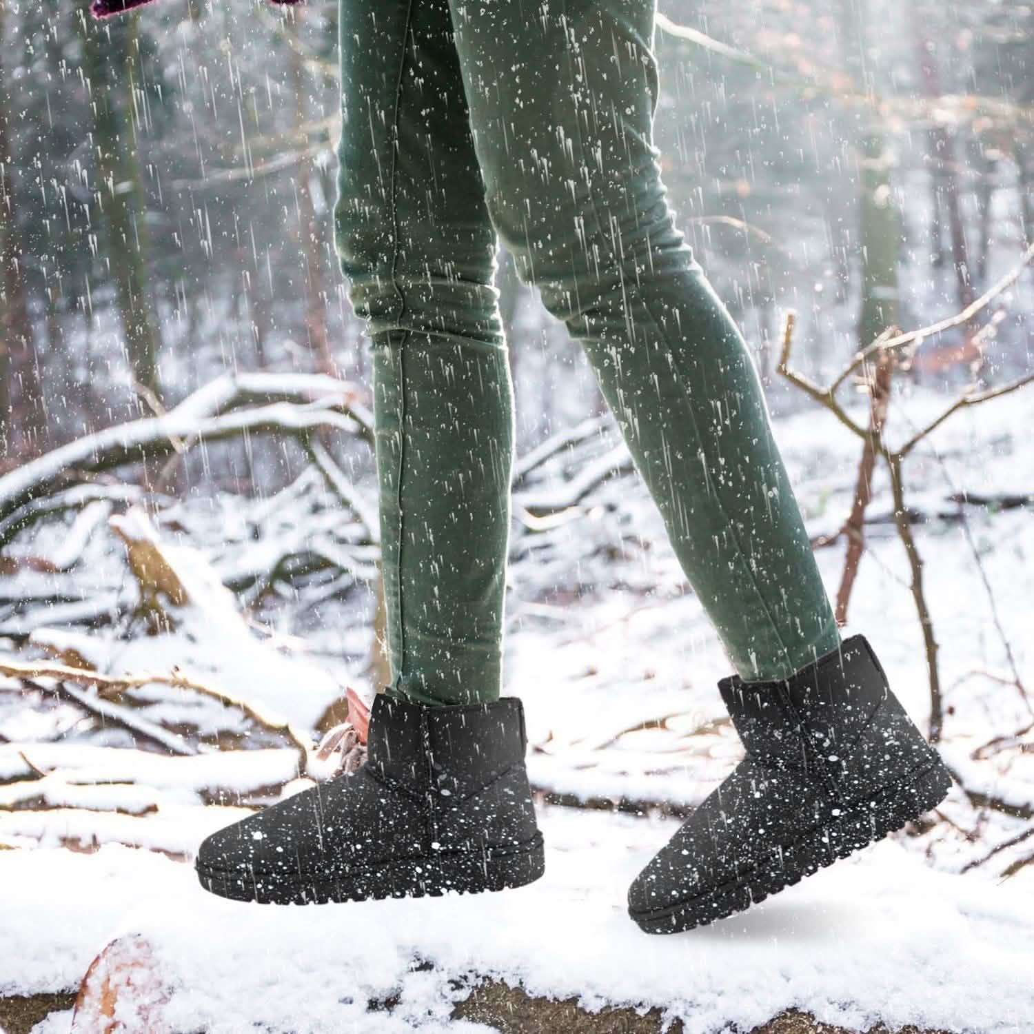 Women Suede Mid-Calf Snow Boot with Anti-slip Rubber Base