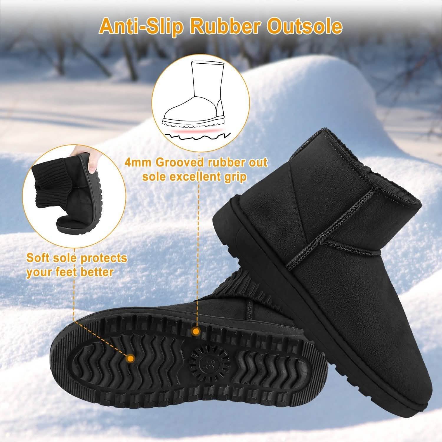 Women Suede Mid-Calf Snow Boot with Anti-slip Rubber Base