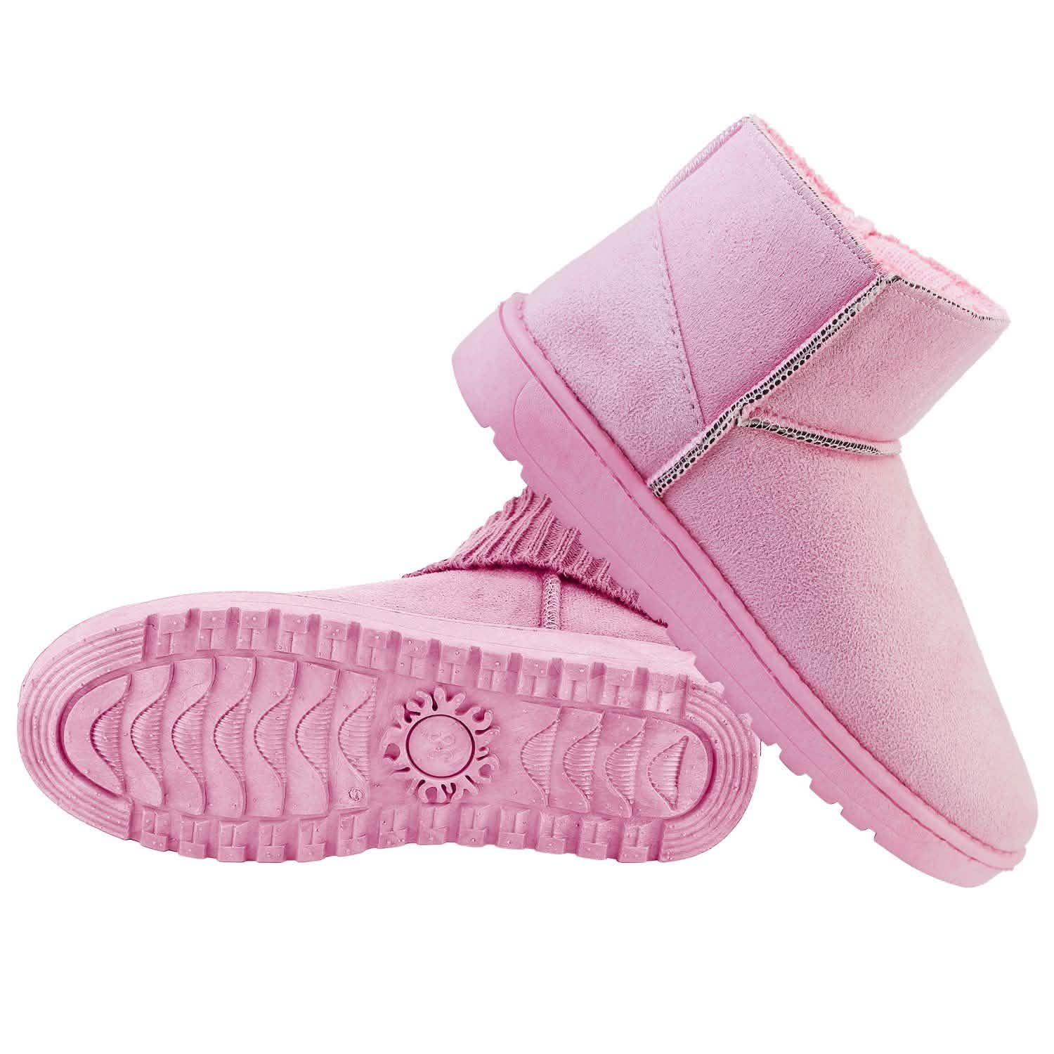 Women Suede Mid-Calf Snow Boot with Anti-slip Rubber Base