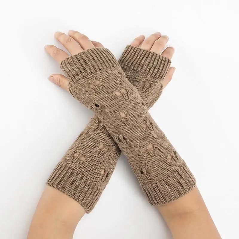 Women Vintage Gloves Hand Warmer Winter Gloves Women Arm Heart Mitten Warm Fingerless Gloves