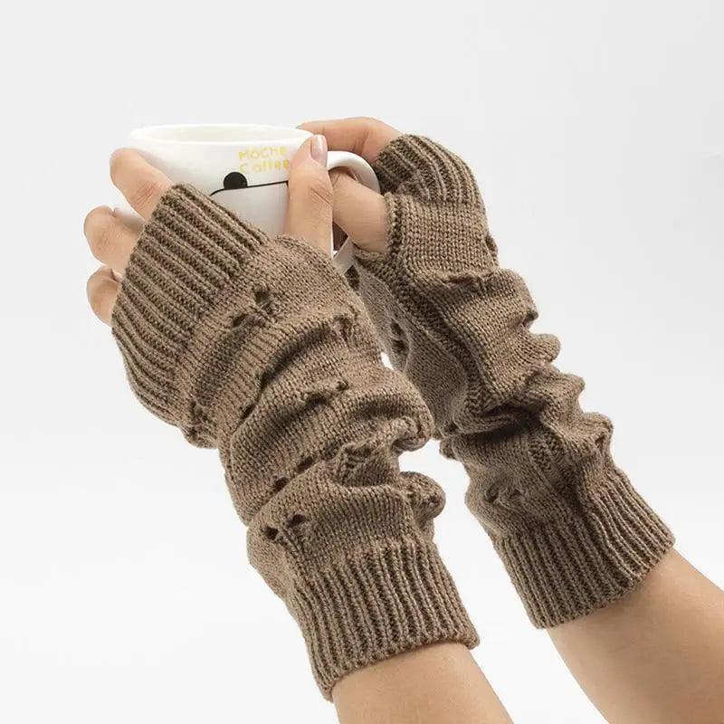 Women Vintage Gloves Hand Warmer Winter Gloves Women Arm Heart Mitten Warm Fingerless Gloves