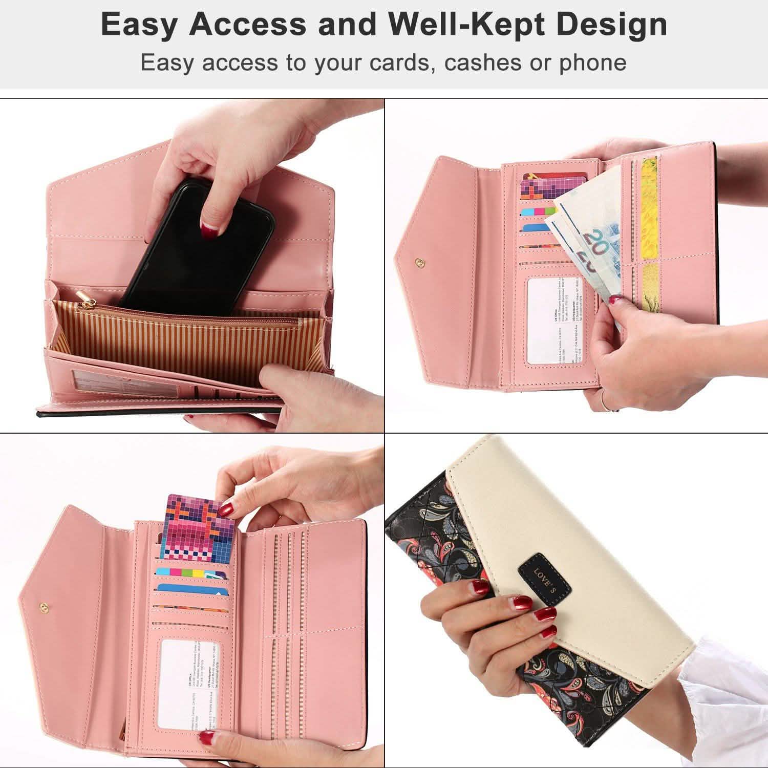 Women Wallet Soft Leather Trifold Clutch Purse