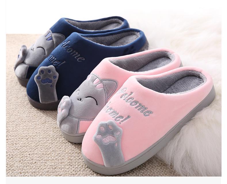 Women Winter Home Fur Slippers Cat Non-Slip Soft Warm House Indoor Bedroom Men Couples Memory Foam Floor Shoes Fluffy Slippers For Women Indoor Warm Furry Bedroom Slippers With Non Slip Outsole