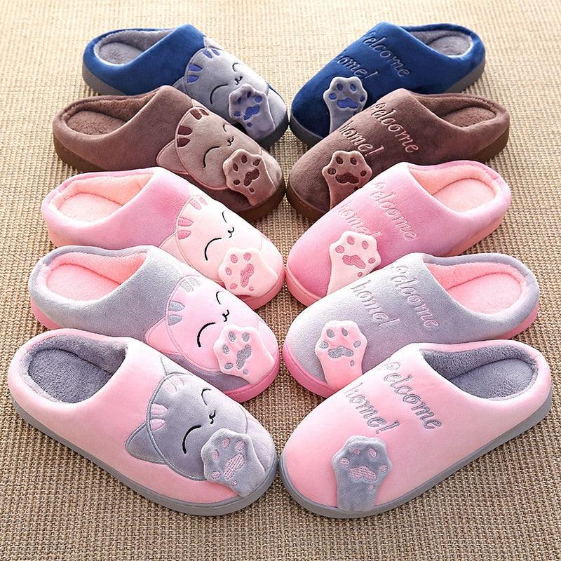 Women Winter Home Fur Slippers Cat Non-Slip Soft Warm House Indoor Bedroom Men Couples Memory Foam Floor Shoes Fluffy Slippers For Women Indoor Warm Furry Bedroom Slippers With Non Slip Outsole