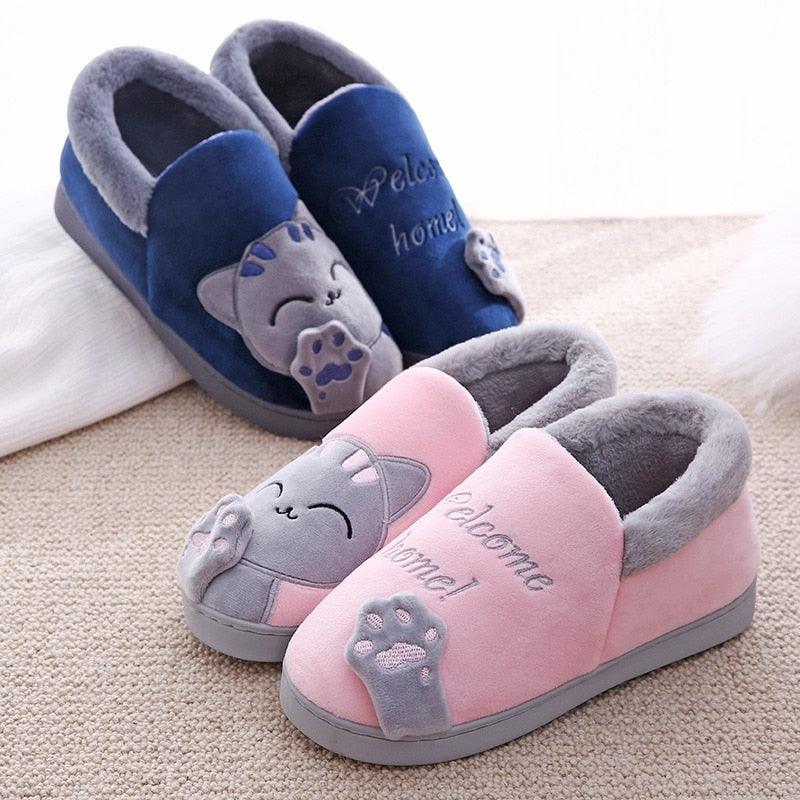 Women Winter Home Slippers Cat Shoes Non-Slip Soft Winter Warm House Slippers Indoor Bedroom Couples Shoes Womens Slippers Slip On Memory Foam House Outdoor Indoor Warm Fuzzy Plush Slippers