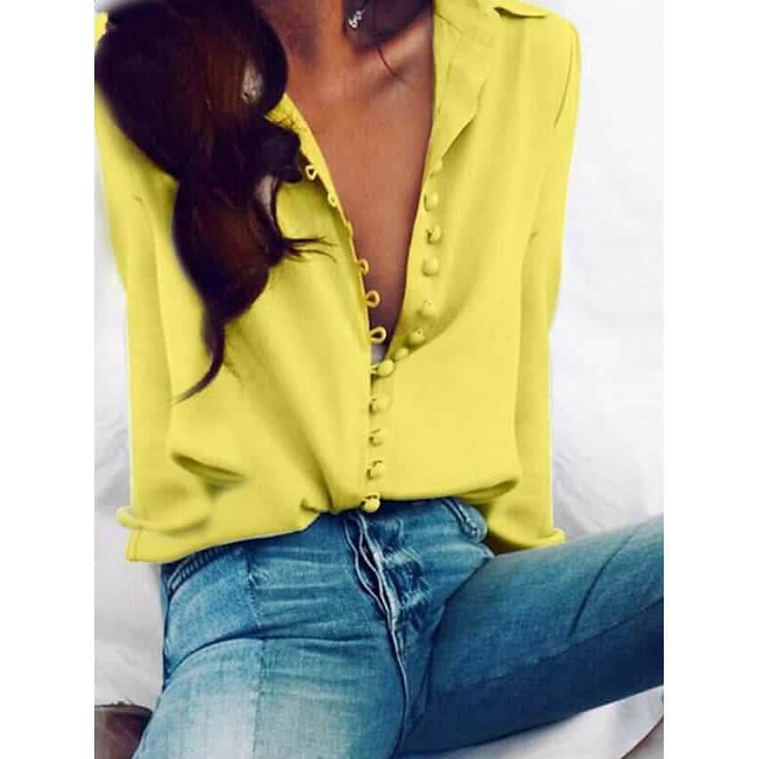 Women's Blouse Shirt Solid Colored Long Sleeve Button V Neck Basic Tops