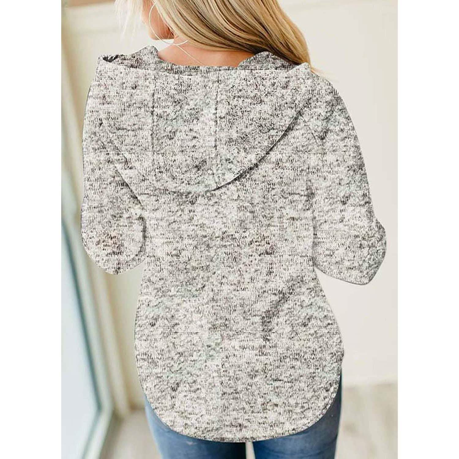 Womens Button Collar Drawstring Stitching Sweatshirts Hoodies Pullover