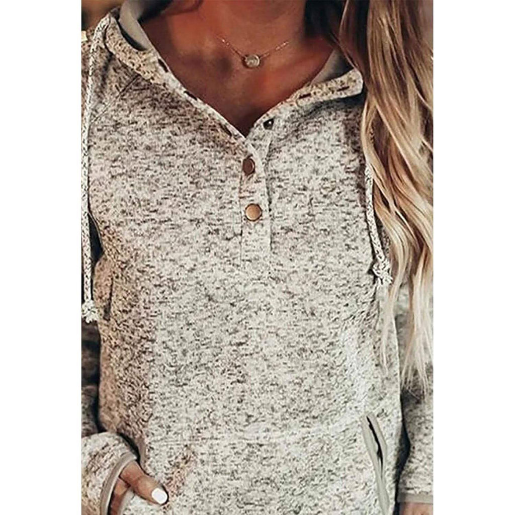 Womens Button Collar Drawstring Stitching Sweatshirts Hoodies Pullover
