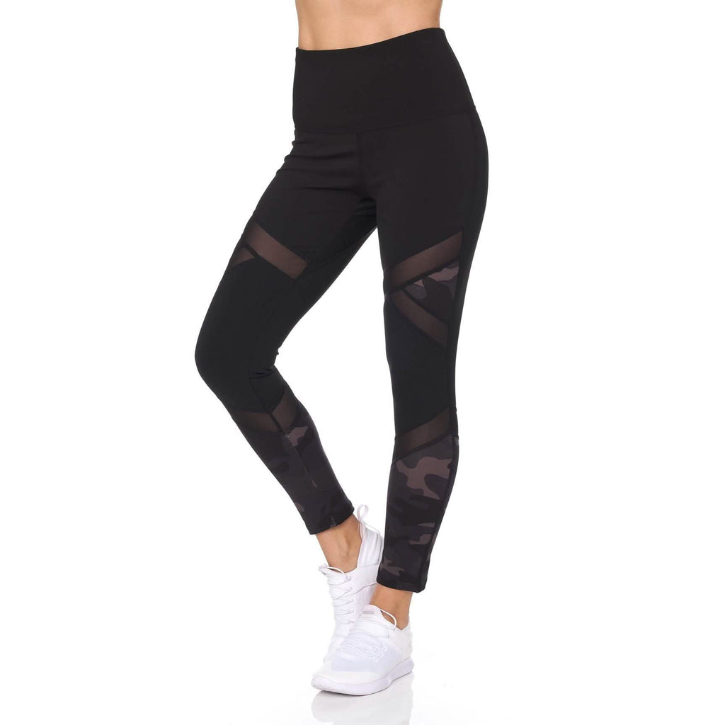Women's Camo 7/8 High Waist Legging With Sheer Mesh