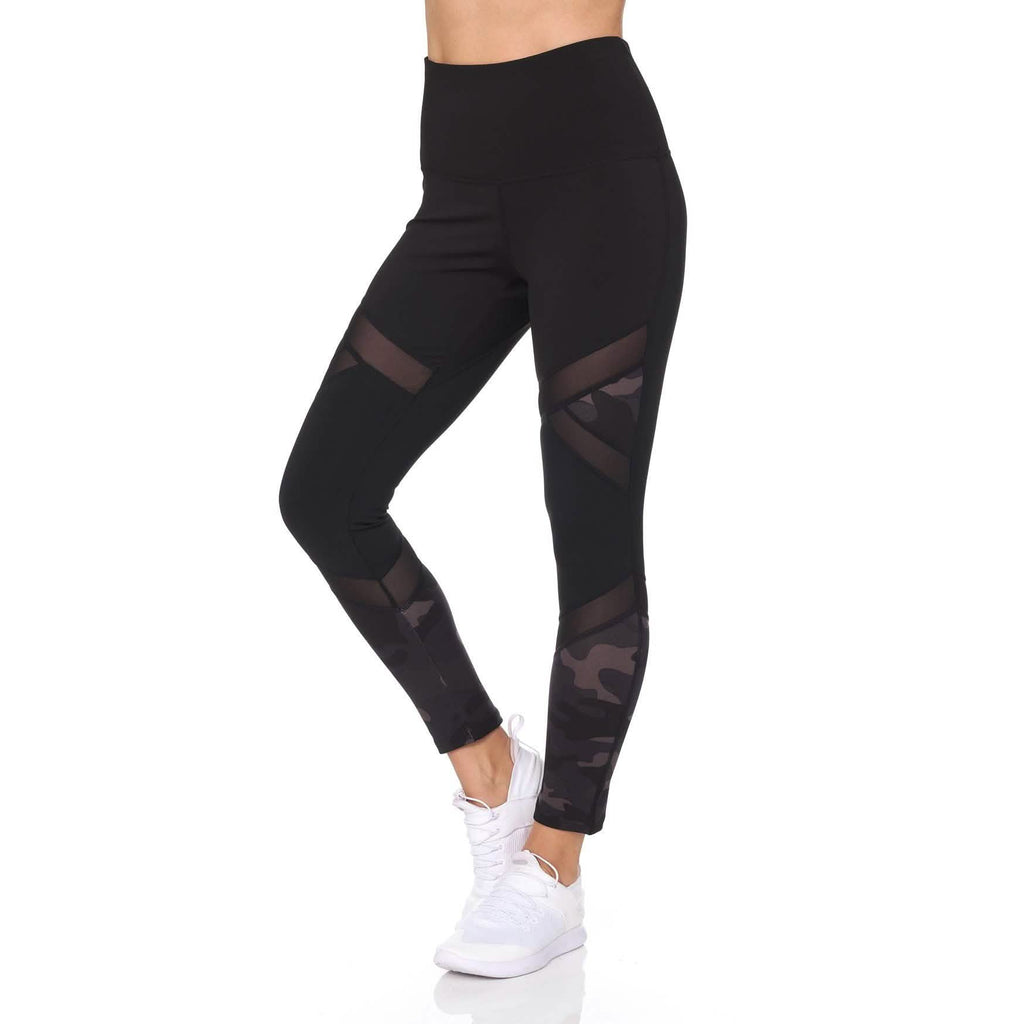 Women's Camo 7/8 High Waist Legging With Sheer Mesh