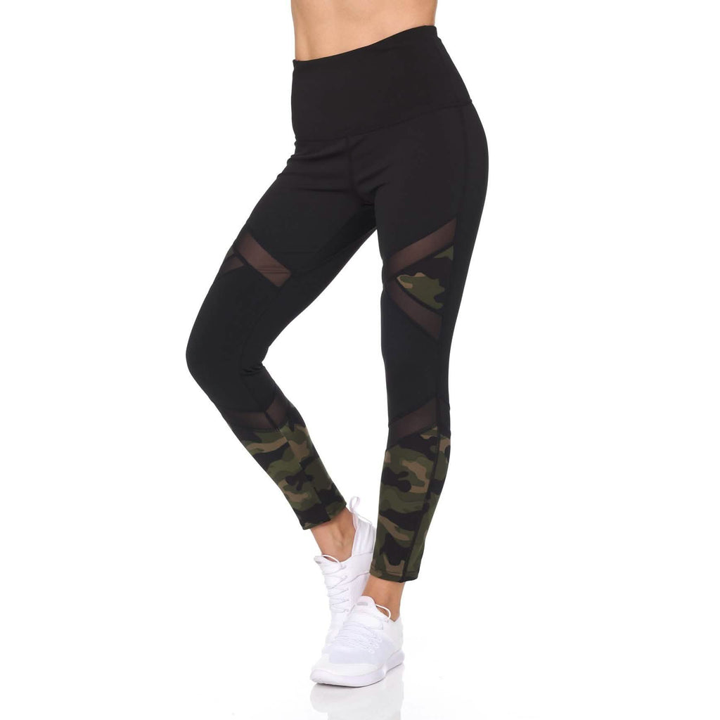 Women's Camo 7/8 High Waist Legging With Sheer Mesh