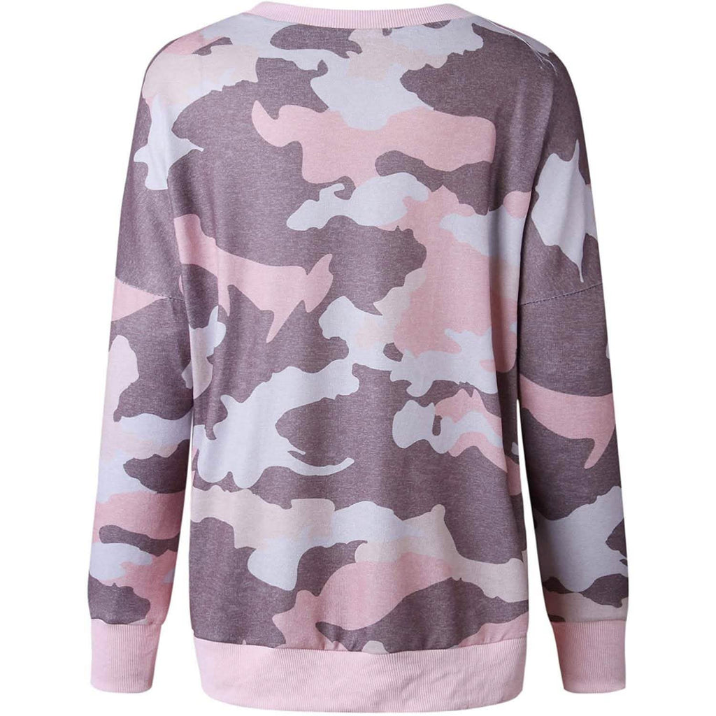 Women's Camouflage Print Casual Leopard Pullover Long Sleeve Sweatshirts