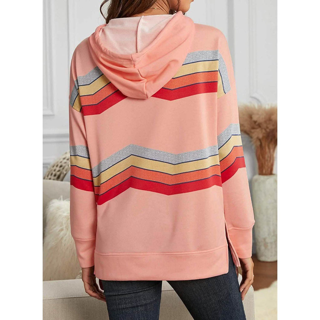 Womens Casual Hoodie Striped Printed Sweatshirts Long Sleeve Drawstring Pullover