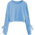 Women's Casual Lace-Up Long-Sleeved Pullover Crop Top Sweatshirt