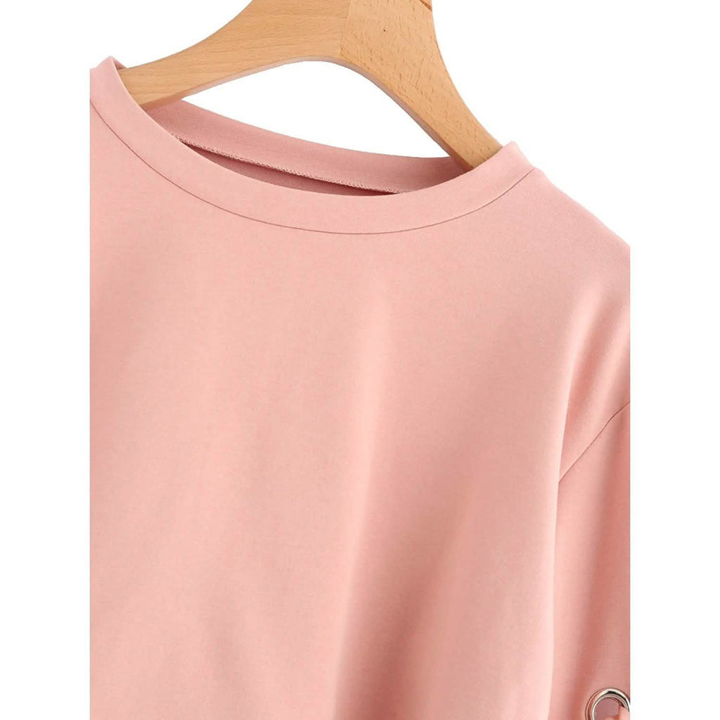 Women's Casual Lace-Up Long-Sleeved Pullover Crop Top Sweatshirt