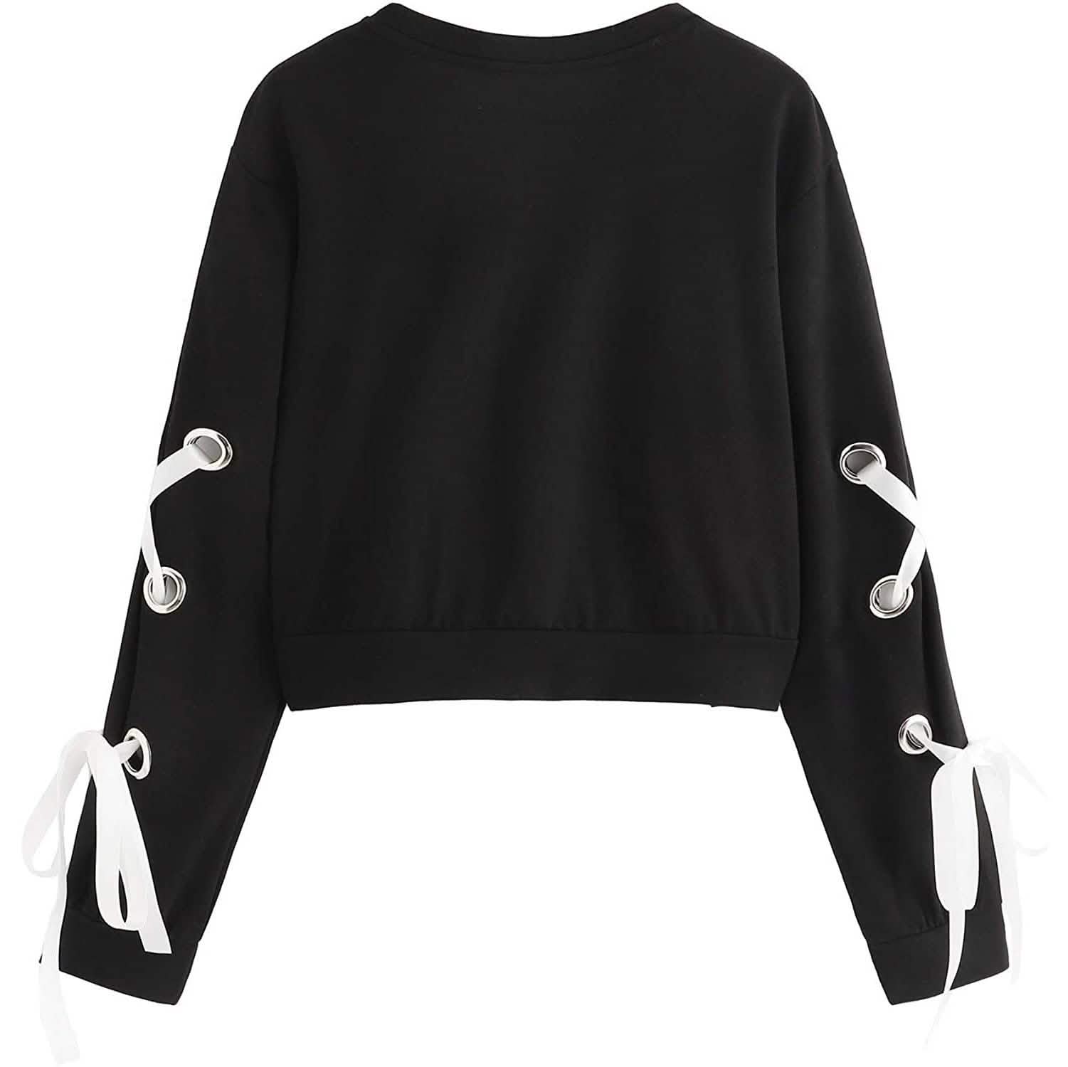 Women's Casual Lace-Up Long-Sleeved Pullover Crop Top Sweatshirt