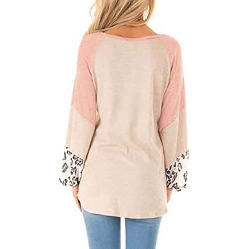 Womens Color Block Pullover Leopard Print Sweatshirt
