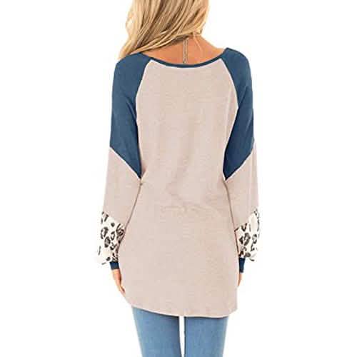 Womens Color Block Pullover Leopard Print Sweatshirt