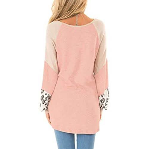 Womens Color Block Pullover Leopard Print Sweatshirt
