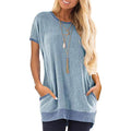Women's Color Block Short Sleeve Lightweight Knit Sweatshirts with Pockets