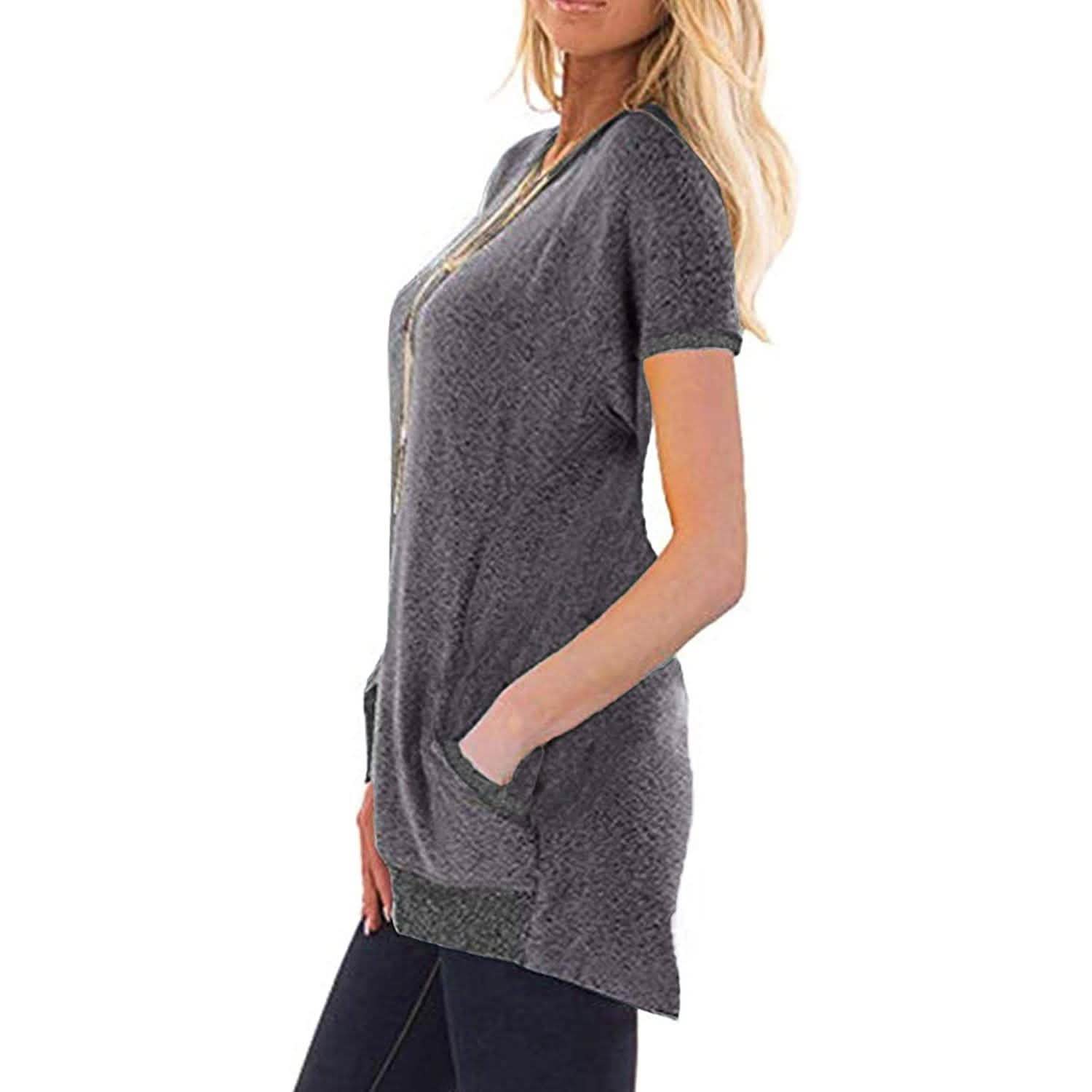 Women's Color Block Short Sleeve Lightweight Knit Sweatshirts with Pockets