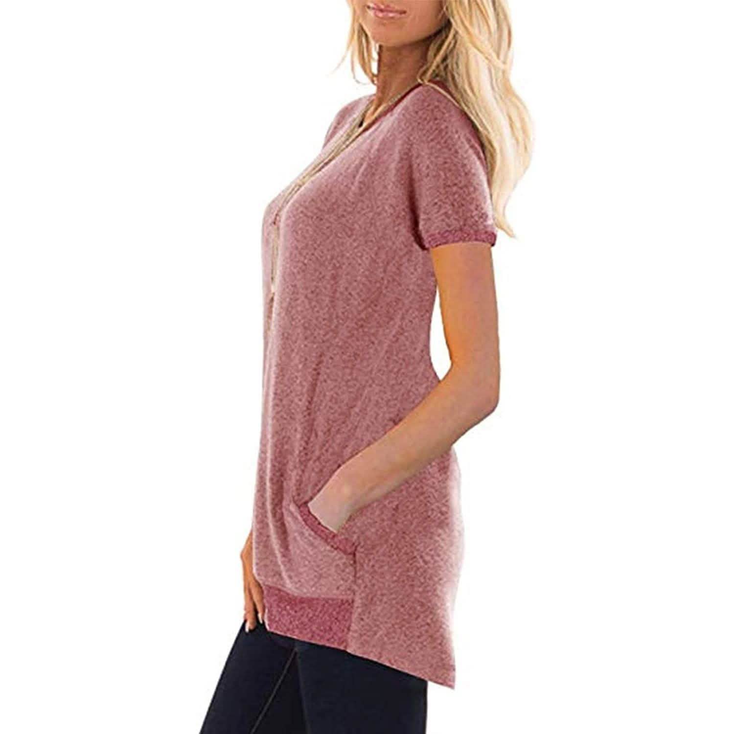 Women's Color Block Short Sleeve Lightweight Knit Sweatshirts with Pockets