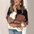 Women's Crewneck Patchwork Pullover Knit Sweater Top