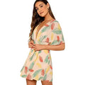 Women's Ditsy Floral Plunge Neck Knot Front A Line Short Dress