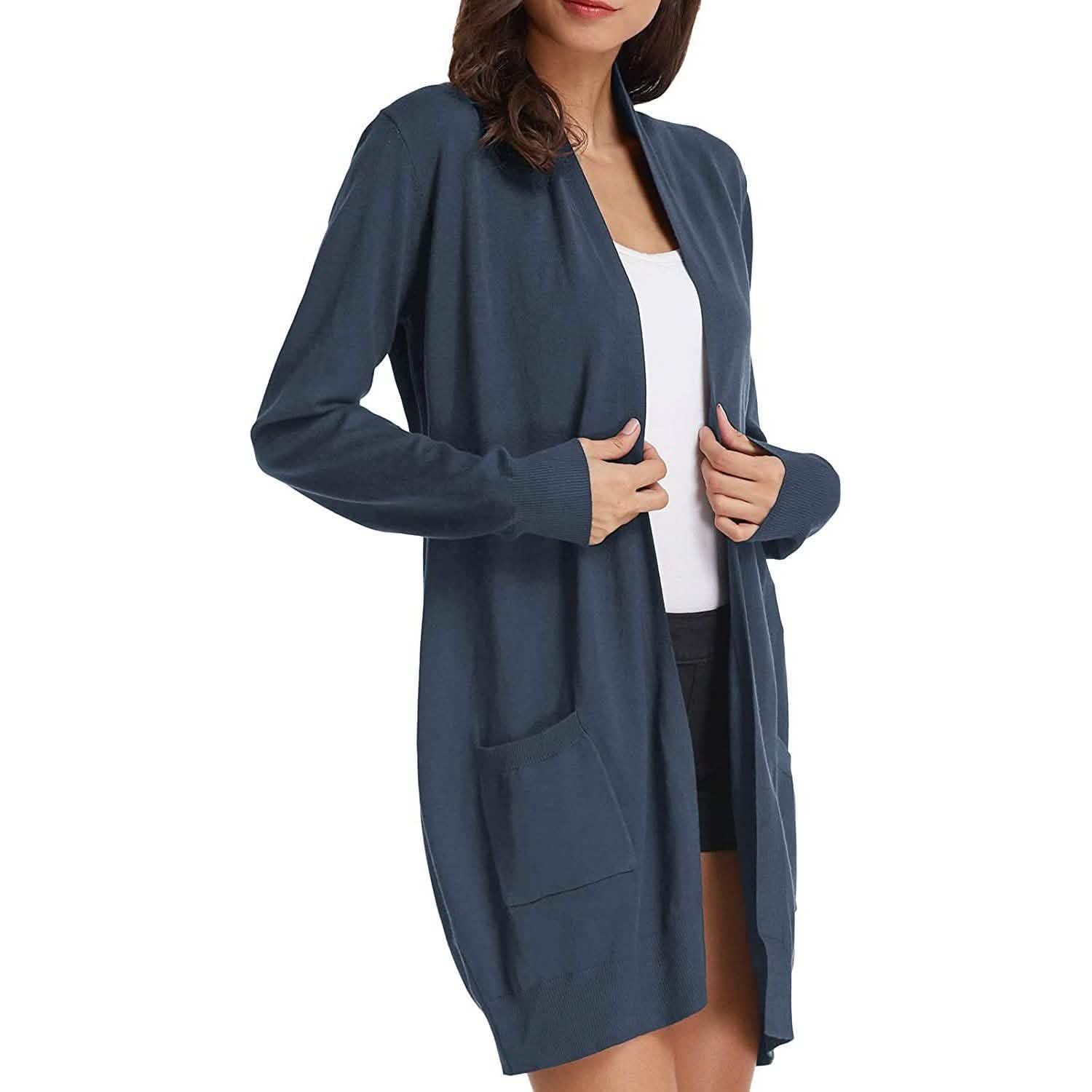 Women's Essential Solid Open Front Long Knited Cardigan Sweater