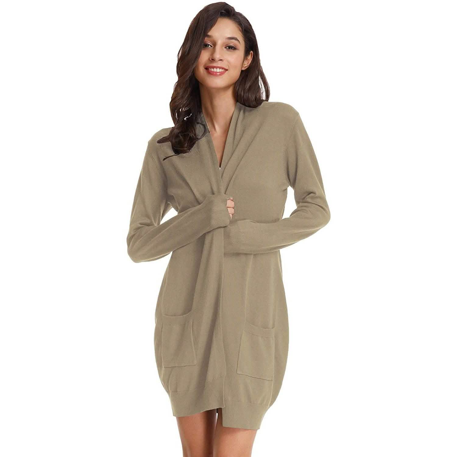 Women's Essential Solid Open Front Long Knited Cardigan Sweater