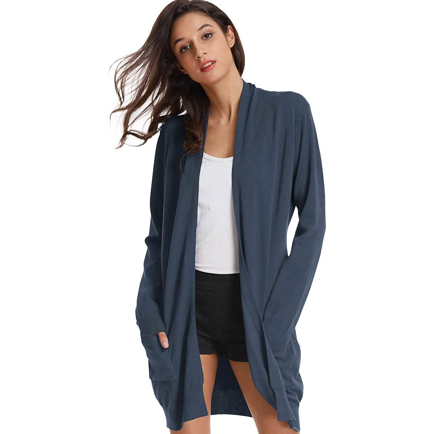 Women's Essential Solid Open Front Long Knited Cardigan Sweater