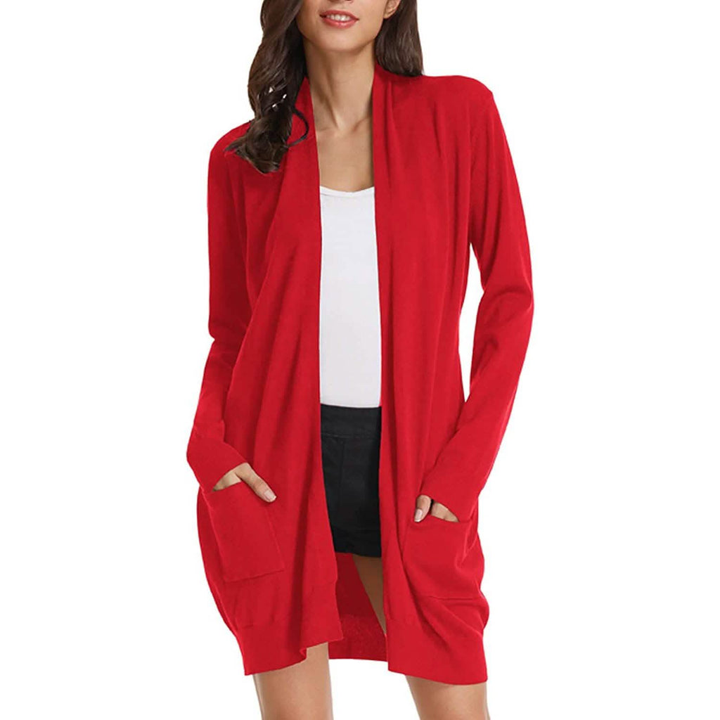 Women's Essential Solid Open Front Long Knited Cardigan Sweater