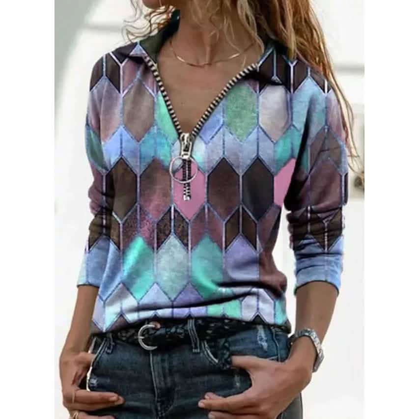 Women's Everyday V Neck Printed Long Sleeves