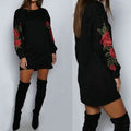 Women's Fashion Embroidery Long Sleeve Sweater Dress