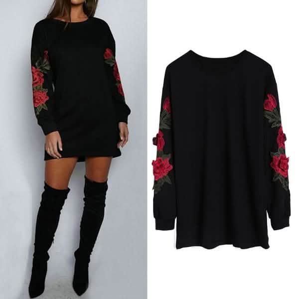 Women's Fashion Embroidery Long Sleeve Sweater Dress