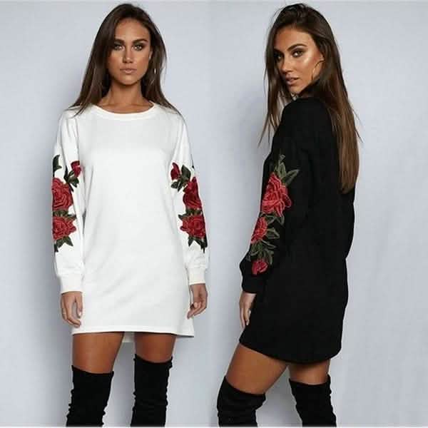 Women's Fashion Embroidery Long Sleeve Sweater Dress
